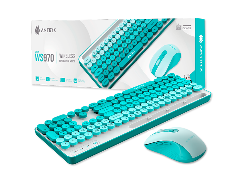 TECLADO Y MOUSE ANTRYX WS-970 WIRELESS GREEN HOLDER SLOT (ASC-WS970GN)